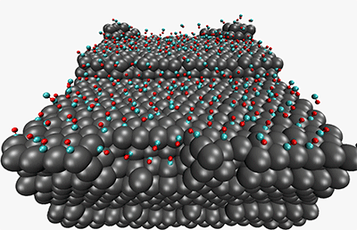 A reconstructed Pt(557) surface after 86 ns exposure to a half a monolayer of CO.